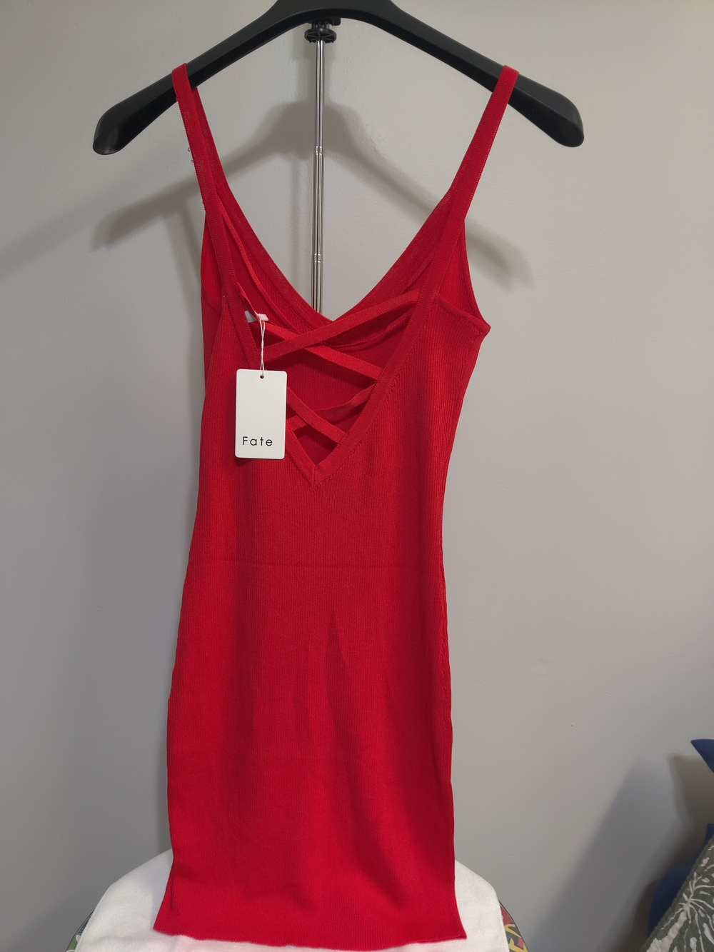 Fate Orange V-Neck Knit Mini Slip Dress - Picture 2 of 5